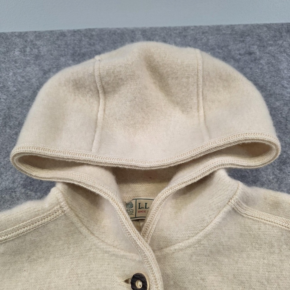 VTG‎ LL Bean Womens Medium Beige 100% Wool Hooded Parka Austria Jacket Sweater - Picture 6 of 16